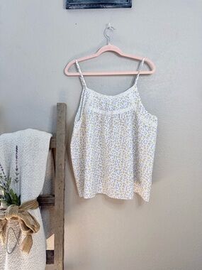 Floral White and Yellow Spaghetti-Strap Camisole